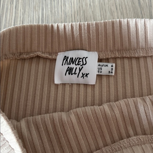 Princess Polly Ribbed Midi Skirt Beige Neutral Stretchy Size 2 - Picture 2 of 7